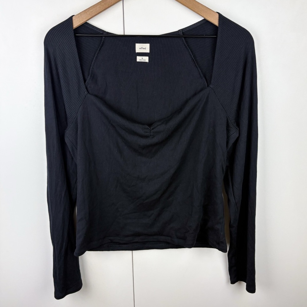 Aritzia Wilfred Ribbed Sweetheart Square Neck Cropped Long Sleeve Top Modal XL